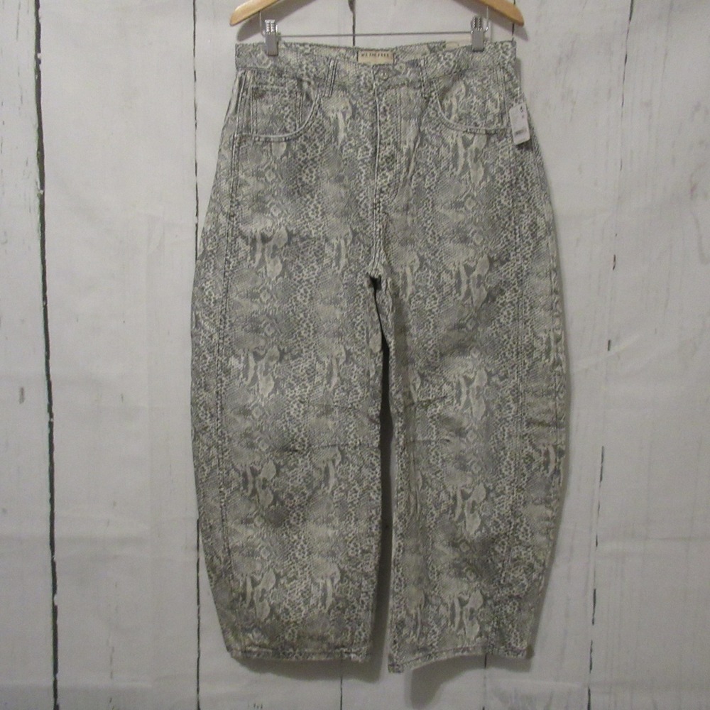 NEW We The Free People Jeans 30 Good Luck Barrel Mid Rise Baggy Python Snake